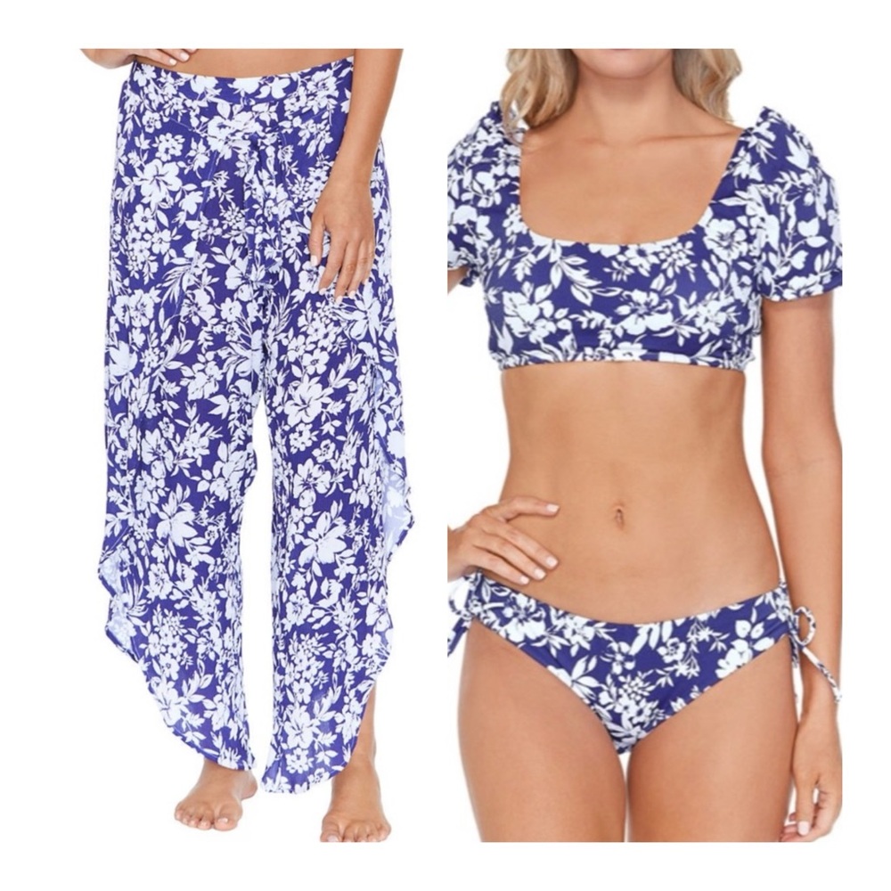 Raisins Party of One 3 Piece Swim Set Bikini Top, Bottoms Cover Up Pants XL